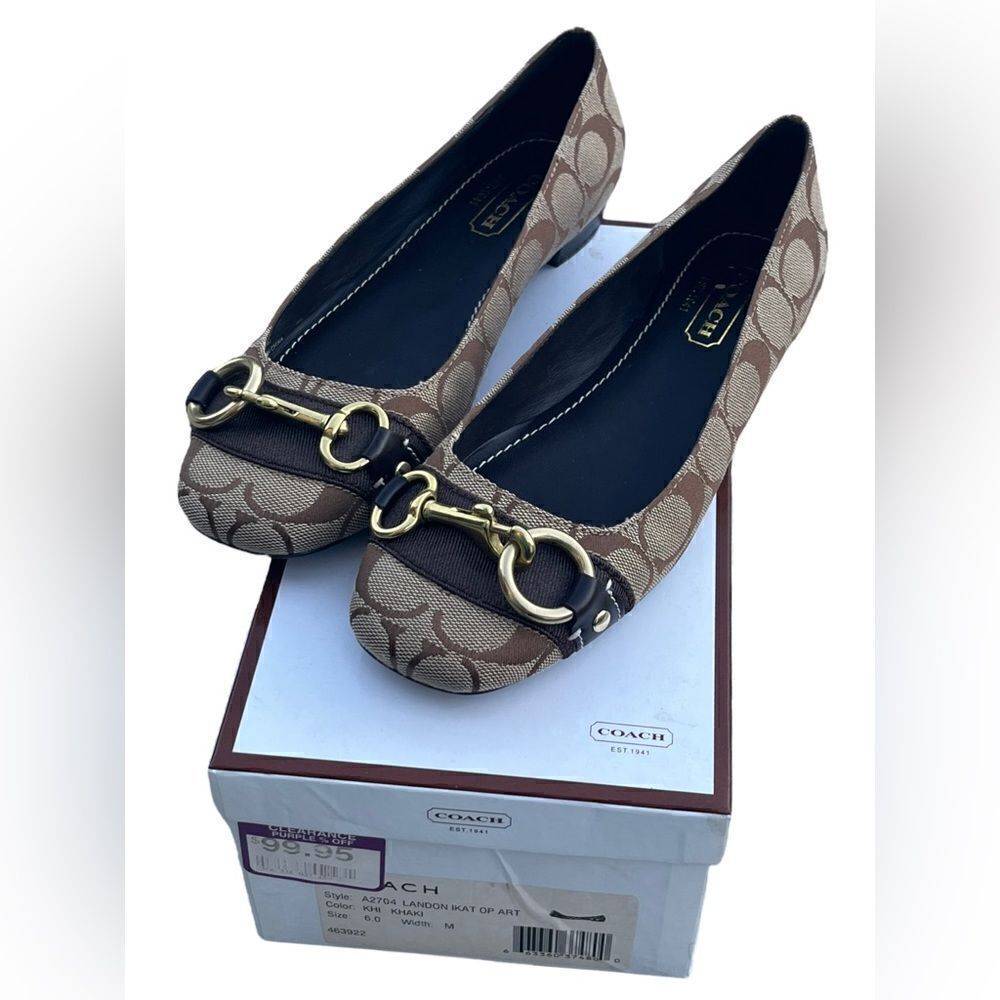 Brown Coach Logo Round Toe Ballet Flat w/Gold Fittings Like New Size 6B - Picture 2 of 12